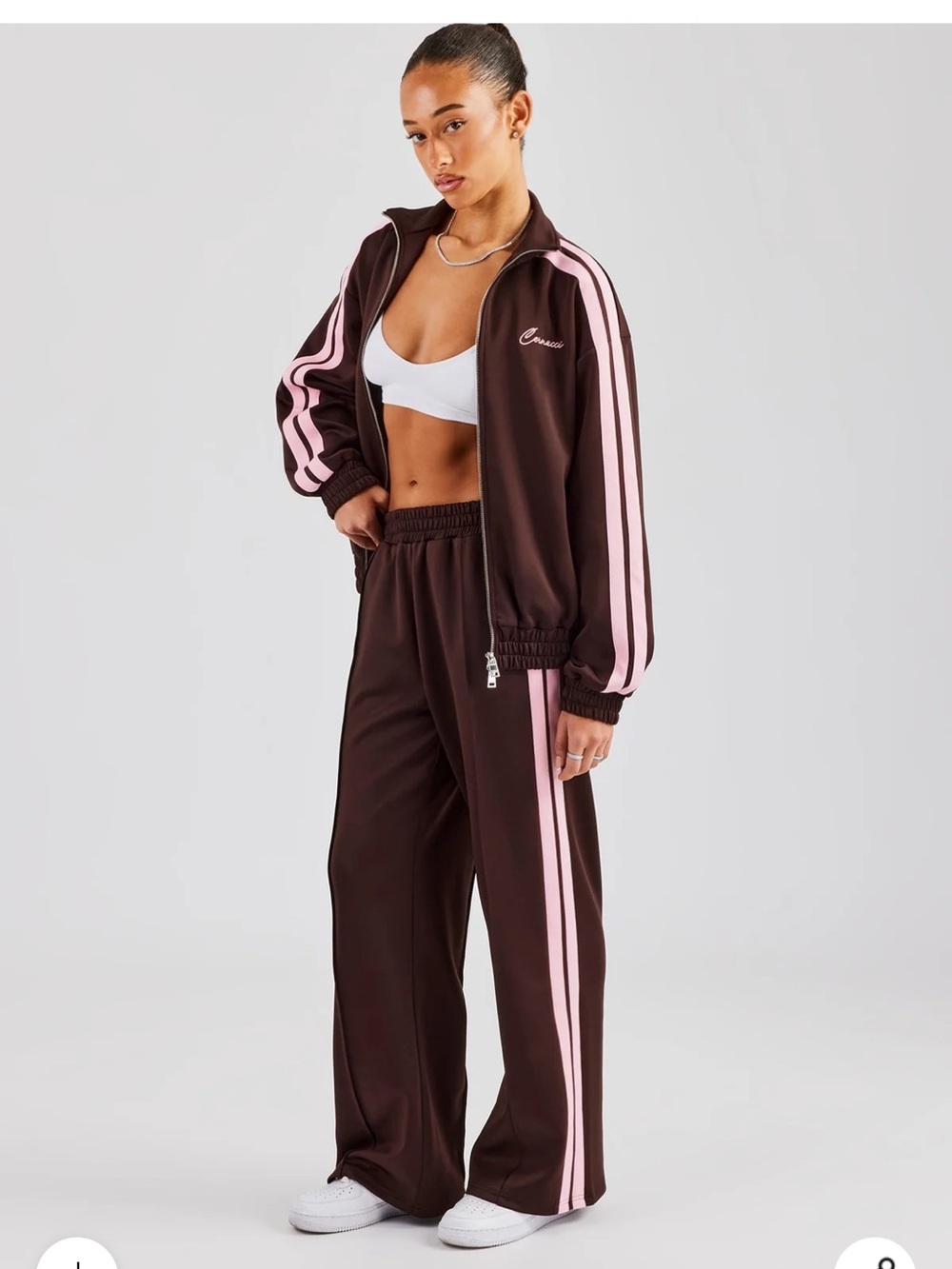 Cernucci PINK CONTRAST RIB PANEL TRACKSUIT - CHOCOLATE